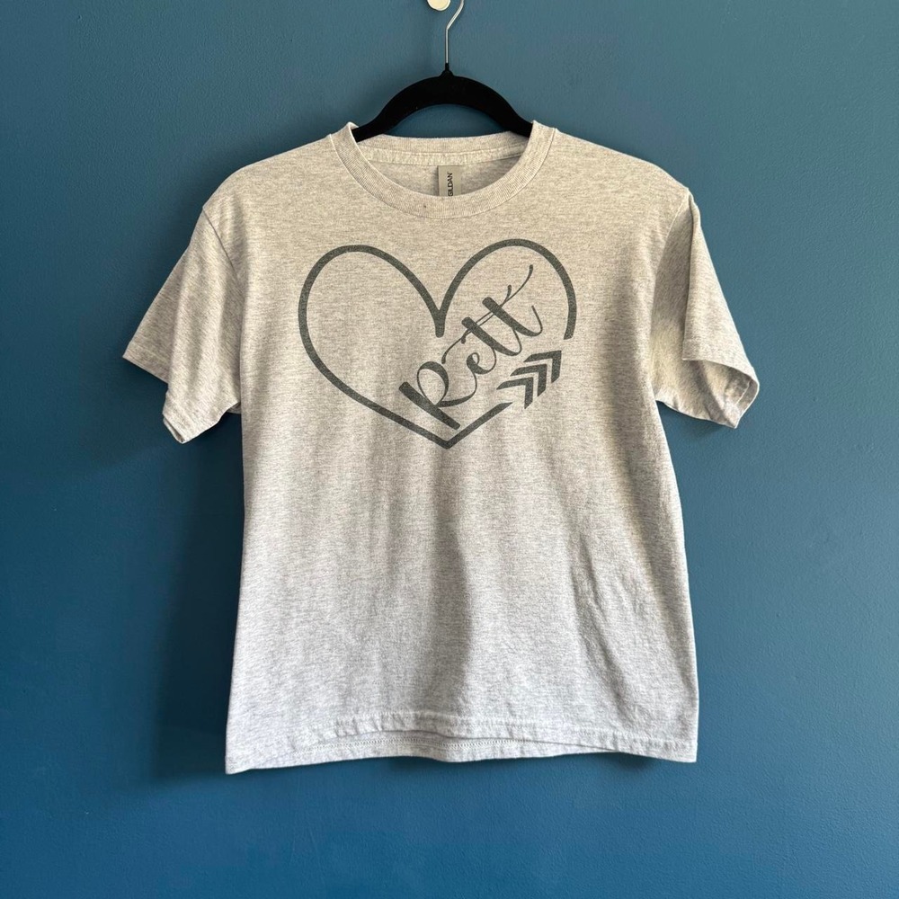 Heather Gray Crewneck T Shirt Youth Size Large Grey Rett Heart Short Sleeve